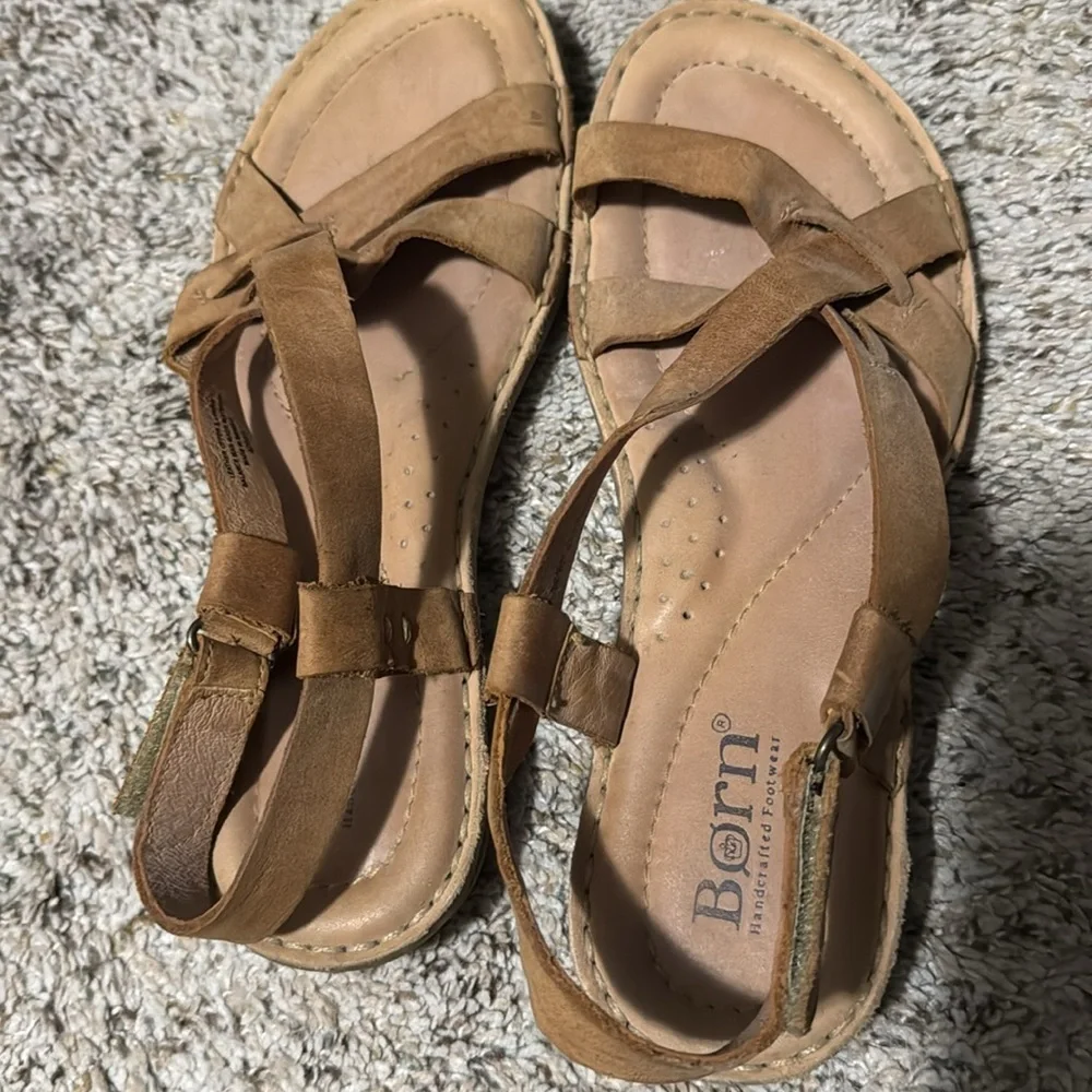 Born Tan Sandals with Ankle Strap and Comfort Footbed